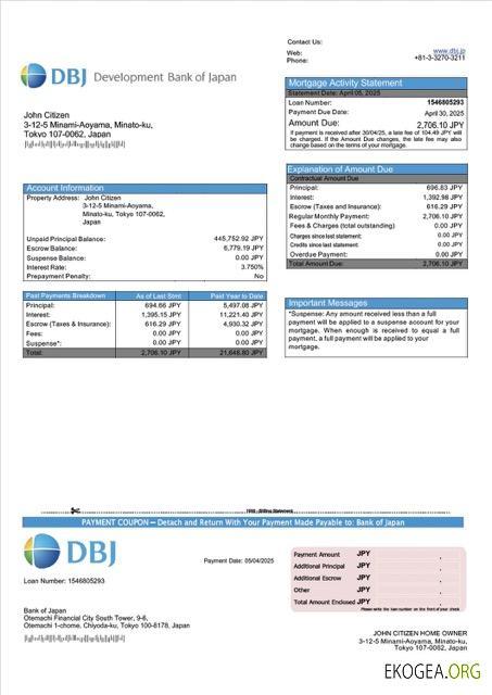 Modèle Word et PDF de relevé hypothécaire de la Banque japonaise de développement du Japon (DBJ)